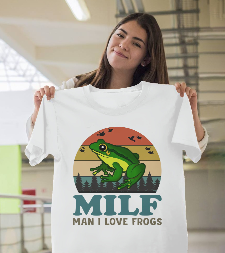 MILF Man I Love Frogs Vintage Sunset Forest Scene T-Shirt