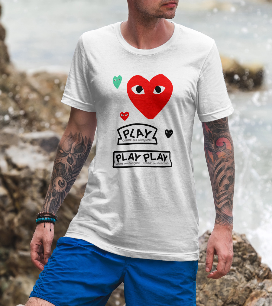 PLAY Comme Des Garçons Heart Faces T-Shirt