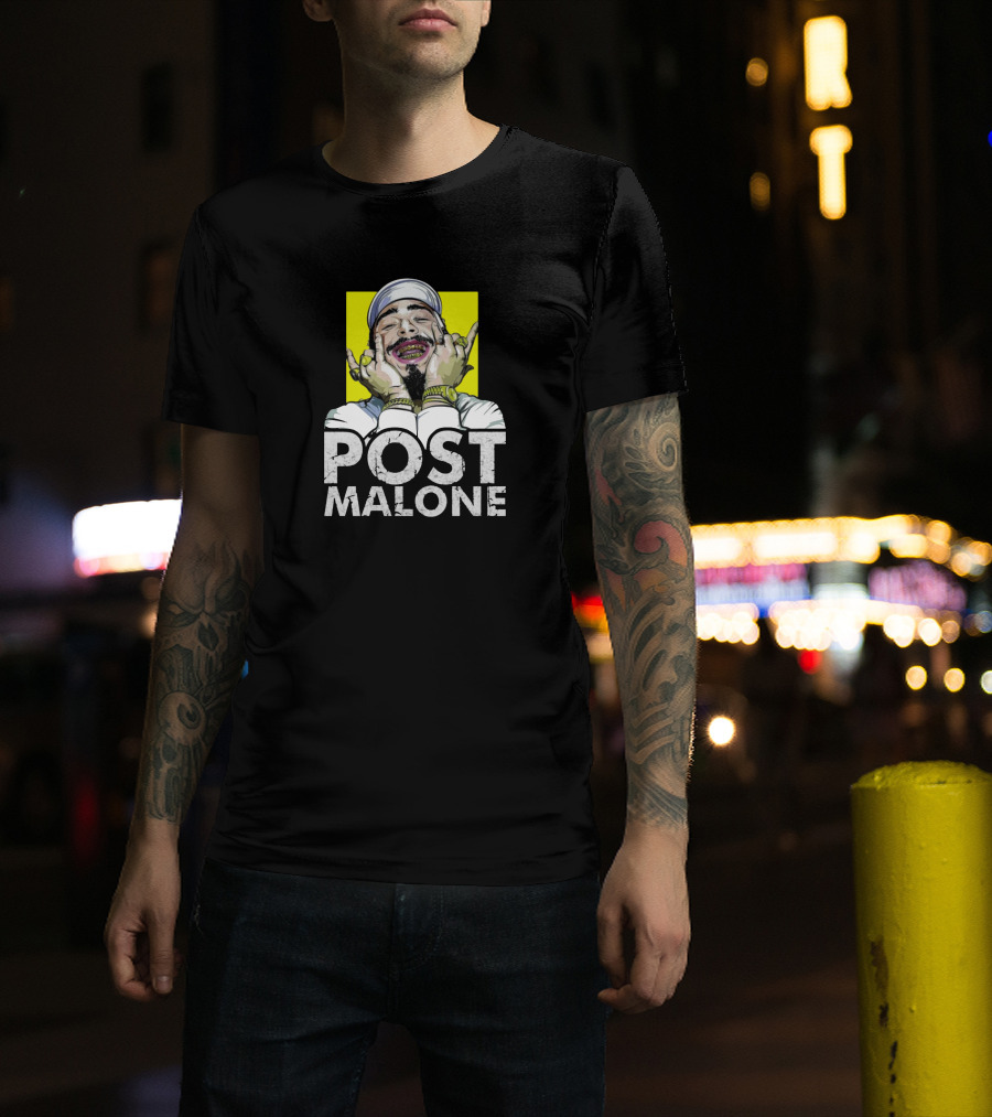 Post Malone Smiling In Yellow Background T-Shirt