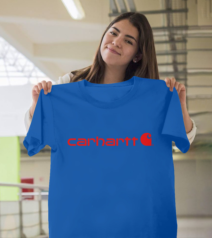 Carhartt Mens Red Logo Force Delmont Signature Blue T-Shirt