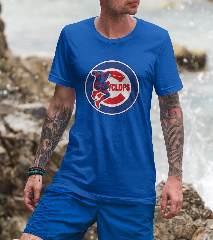 Chicago Cyclops MLB Superhero Logo Blue Background T-Shirt