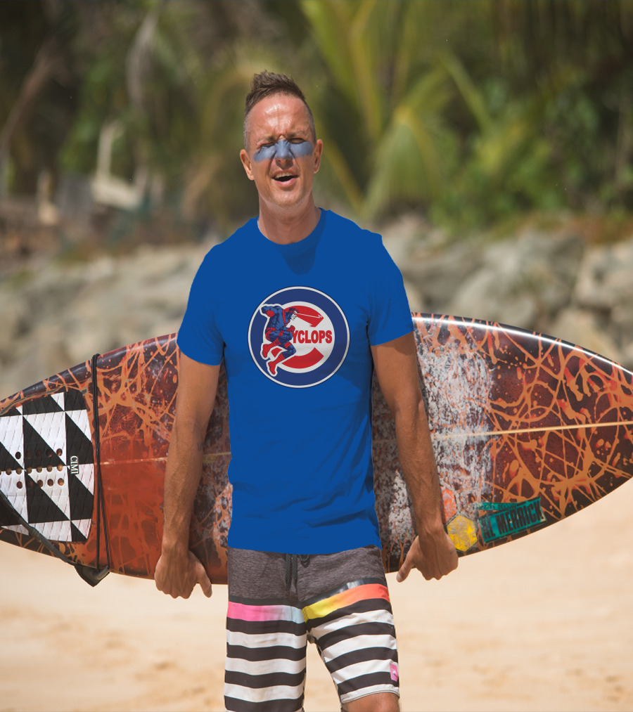 Chicago Cyclops MLB Superhero Logo Blue Background T-Shirt