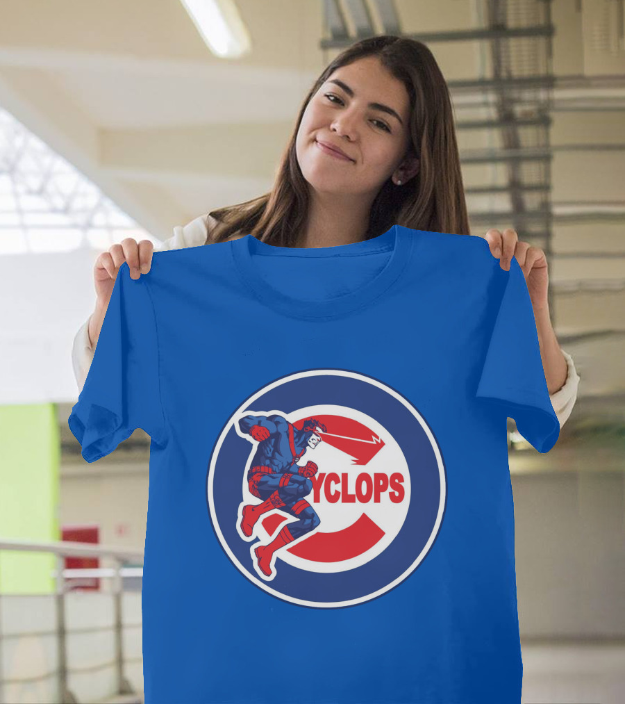 Chicago Cyclops MLB Superhero Logo Blue Background T-Shirt