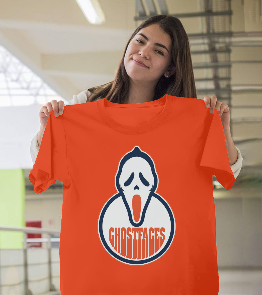 Edmonton Ghostfaces NHL Scream Parody Logo Orange Background T-Shirt