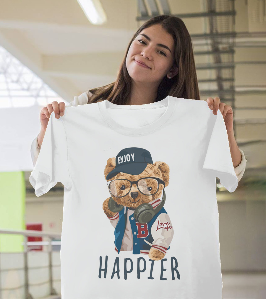 ENJOY LOVE ME VARSITY BEAR HAPPIER T-Shirt