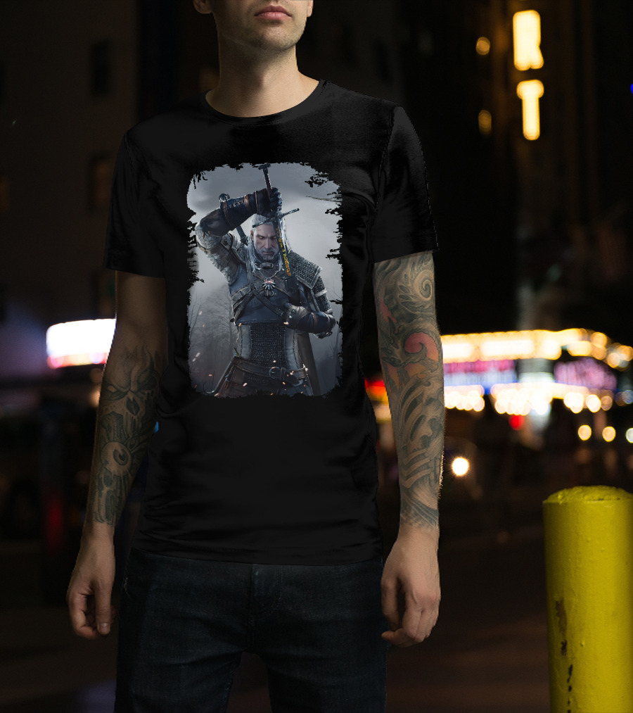 The Witcher Wild Hunt Geralt Sword Action Scene T-Shirt