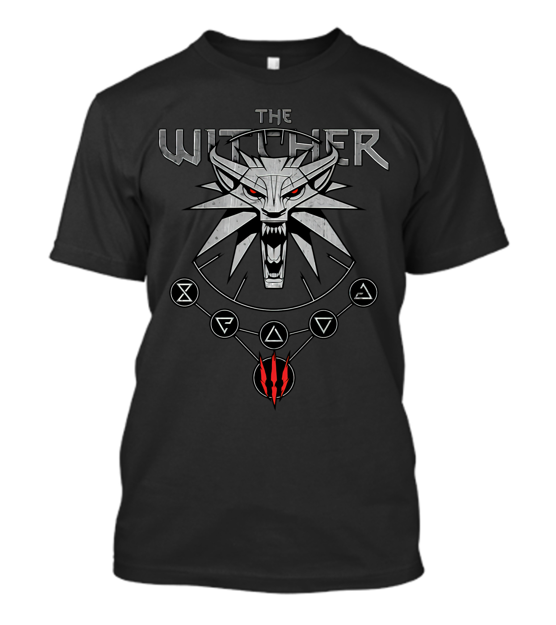 The Witcher White Wolf Wild Hunt Medallion Symbols T-Shirt