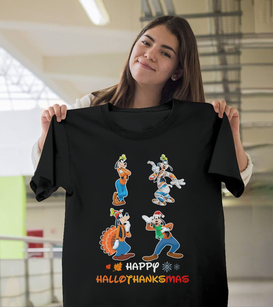 Happy Goofy Hallo Thanks Mas Halloween Thanksgiving Christmas T-Shirt