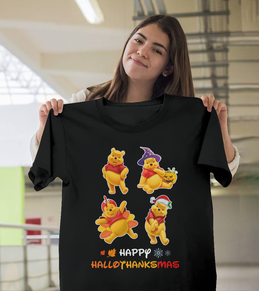 Happy Halloween Thanksgiving Christmas Pooh многопраздничная радость T-Shirt