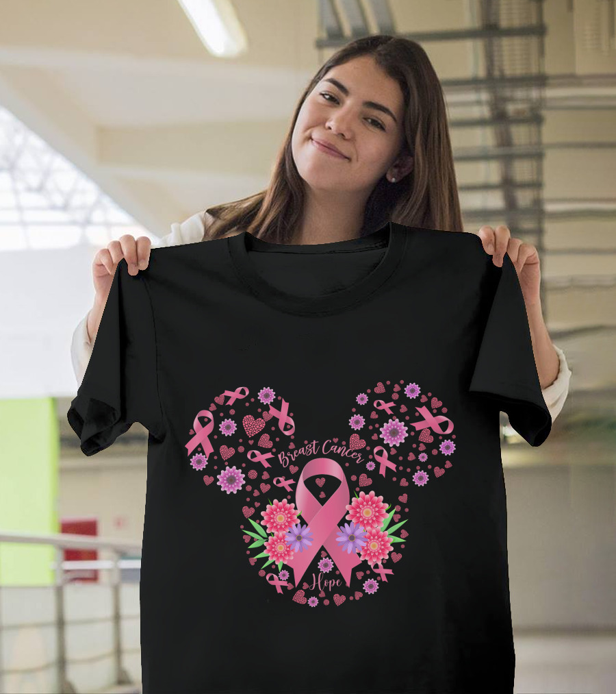 Breast Cancer Hope Pink Ribbon Floral T-Shirt