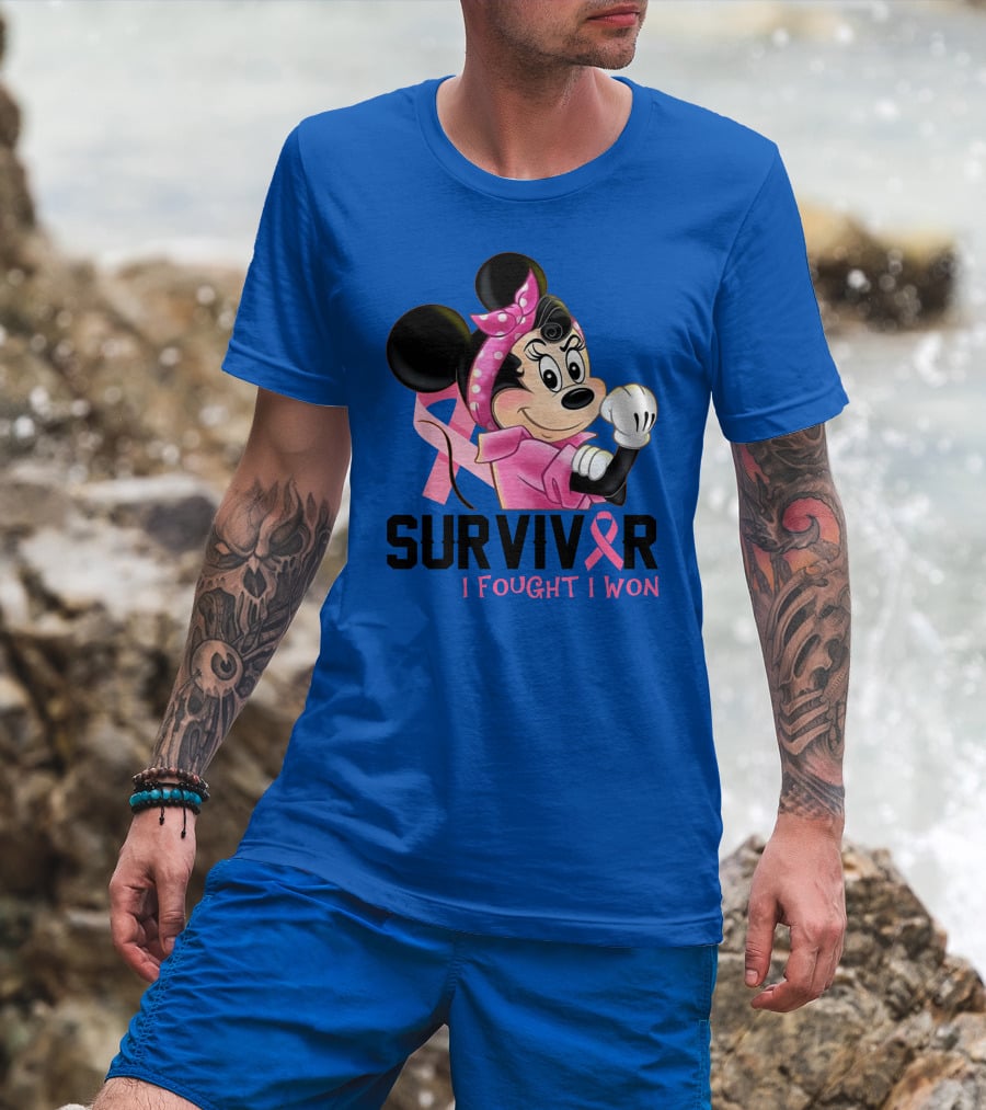 Survivor I Fought I Won Minnie Pink Ribbon Breast Cancer Awareness T-Shirt