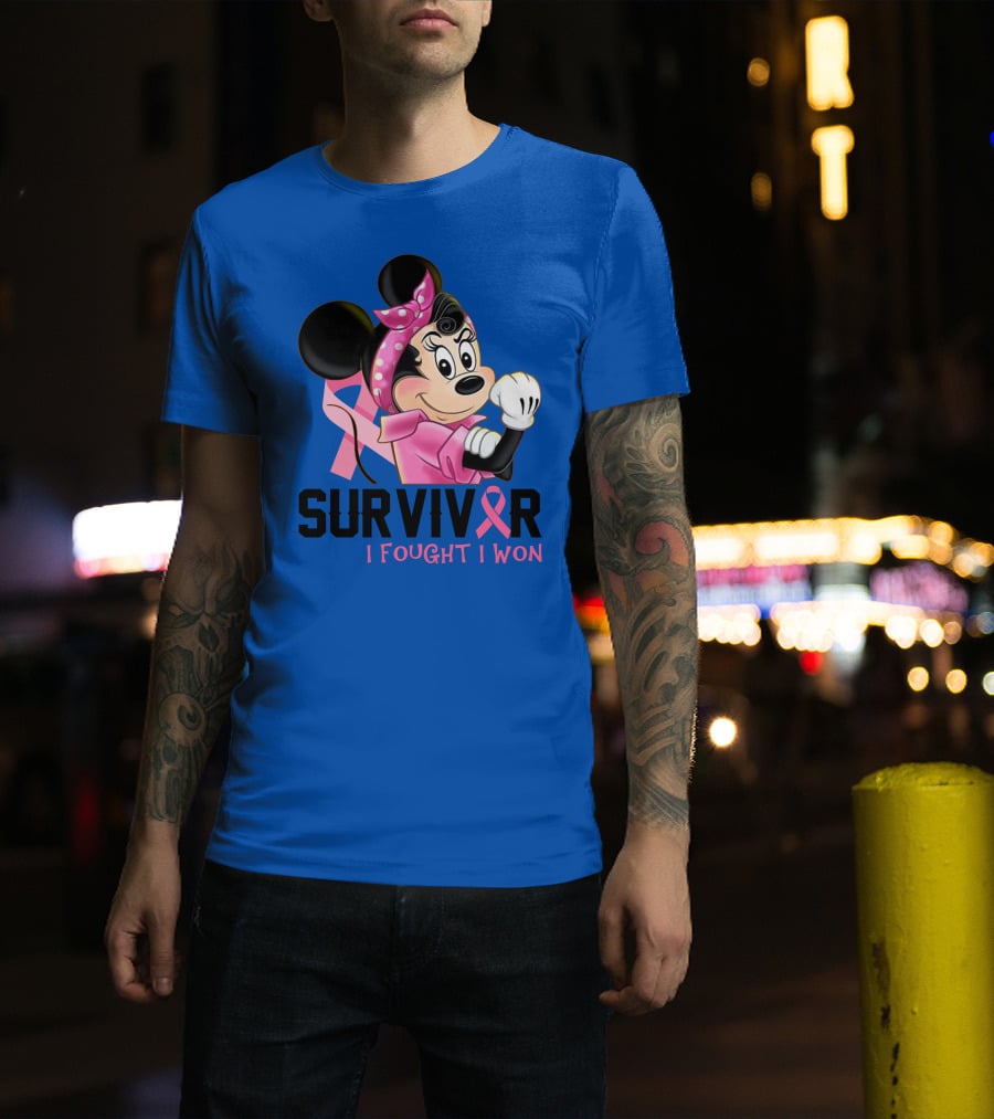 Survivor I Fought I Won Minnie Pink Ribbon Breast Cancer Awareness T-Shirt