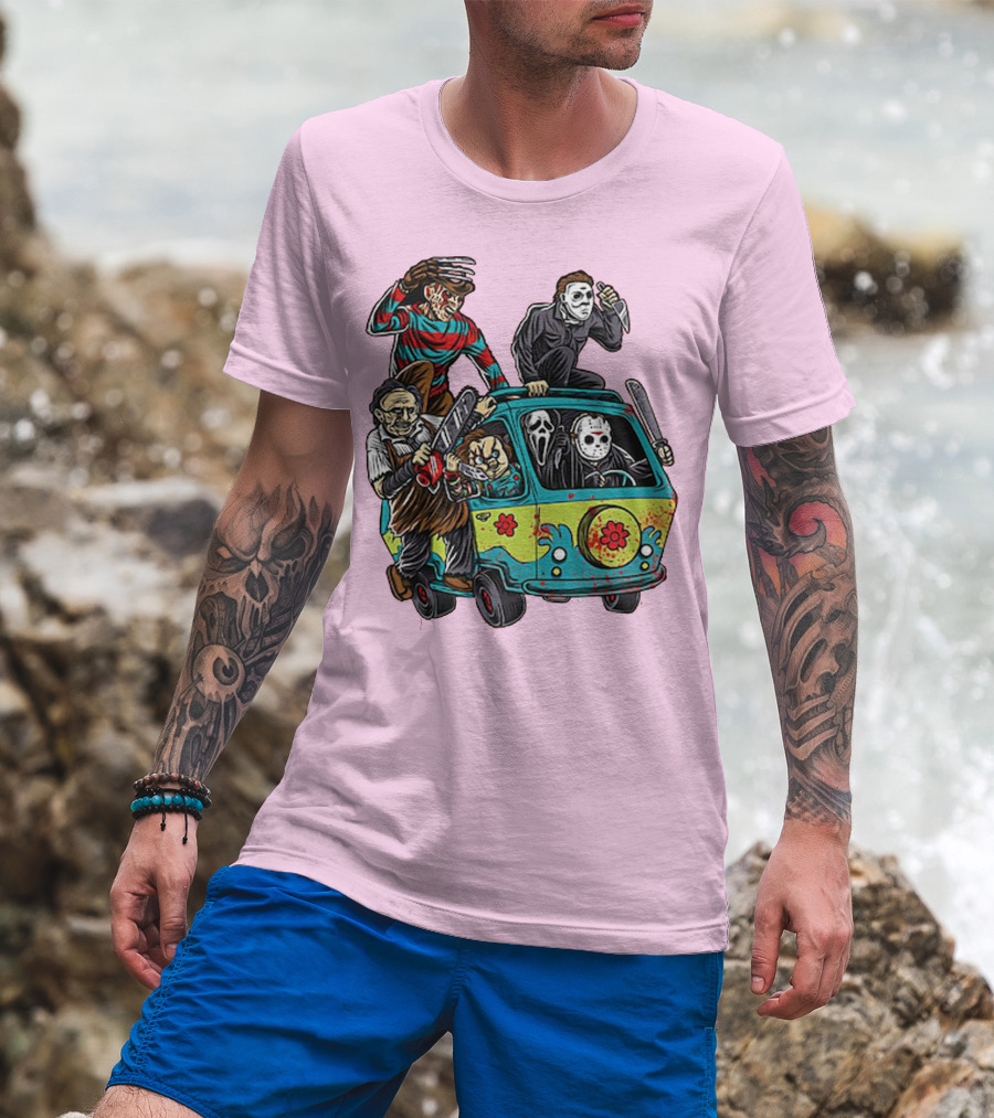 Freddy Jason Michael Leatherface Ghostface Massacre Machine Horror Movie Van T-Shirt