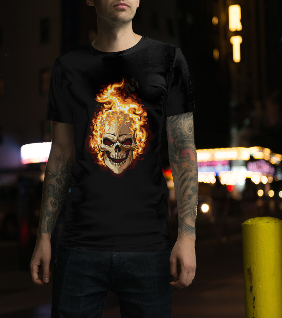Ghost Rider Flaming Skull Iconic Visual Representation T-Shirt