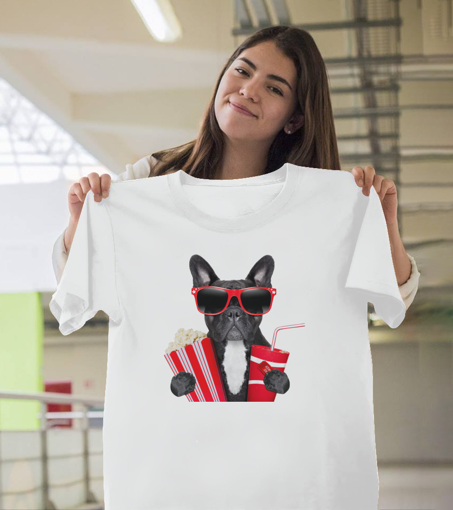 Pug With Popcorn And Soda Wearing Red Sunglasses T-Shirt