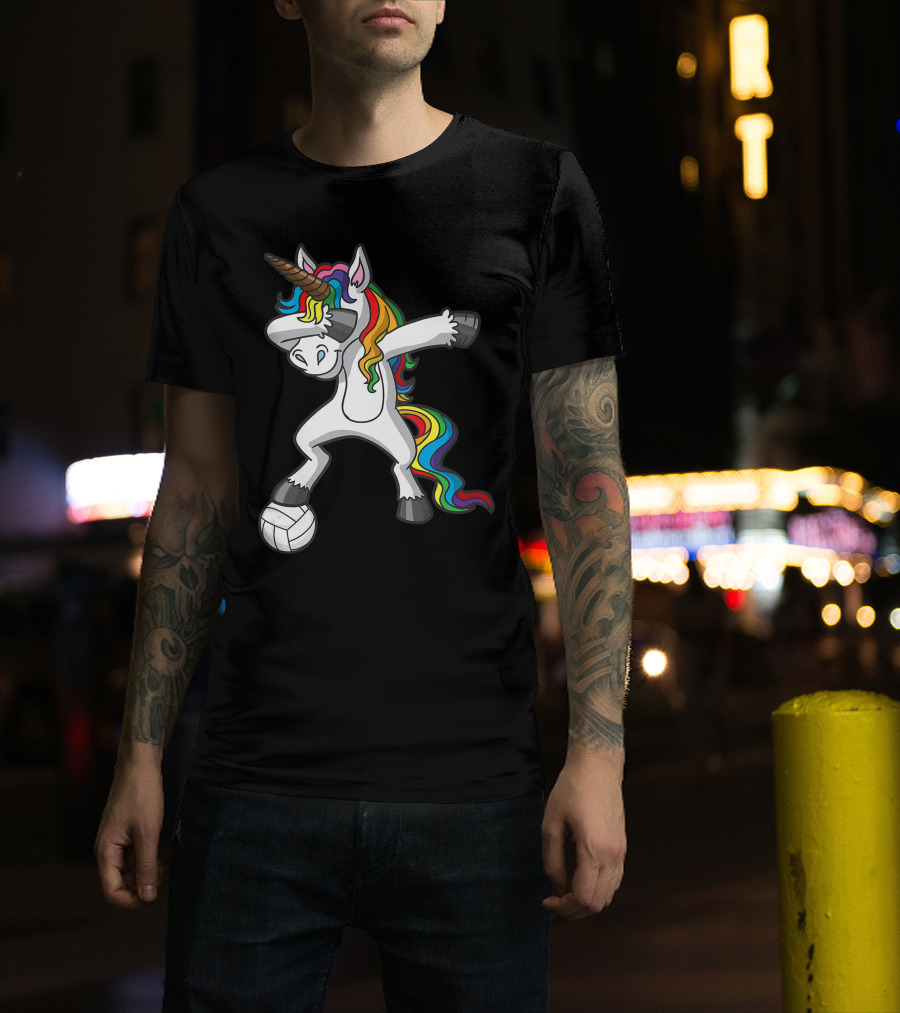 Dabbing Rainbow Unicorn Volleyball T-Shirt