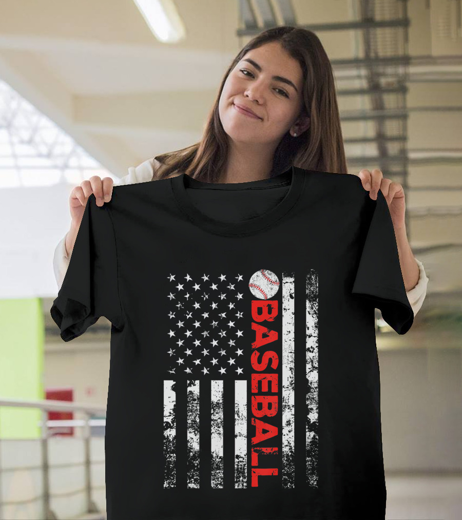 American Flag Grunge Style Baseball T-Shirt