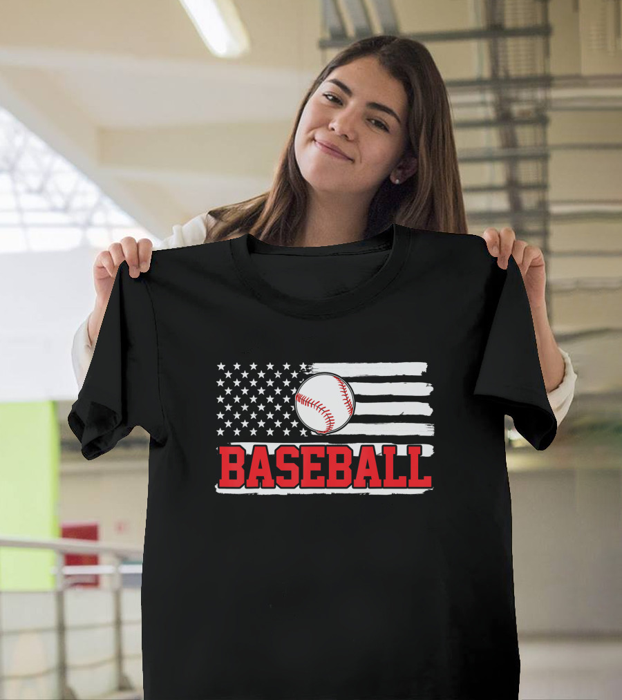 Baseball American Flag USA 4th Of July T-Shirt