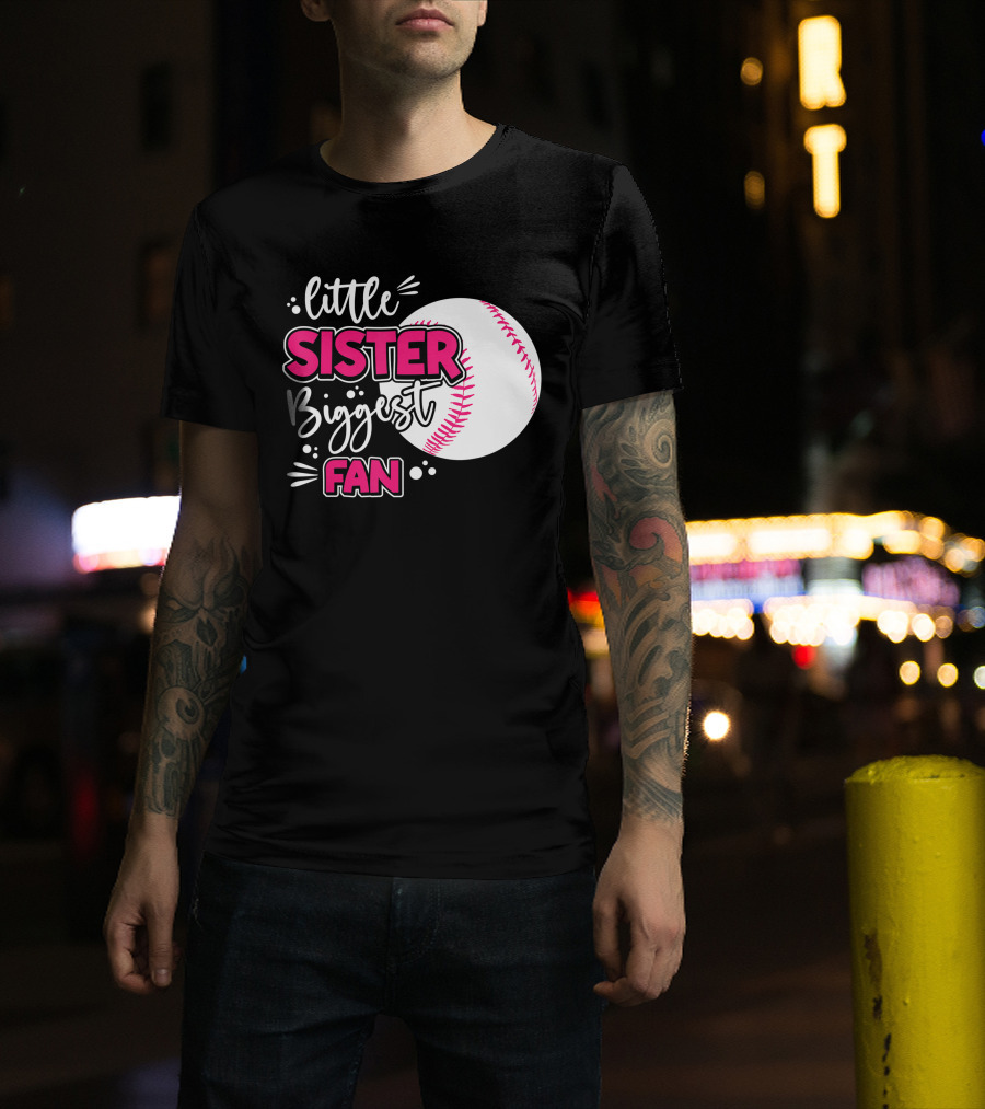 Little Sister Biggest Fan Baseball Season For Girl Siblings T-Shirt