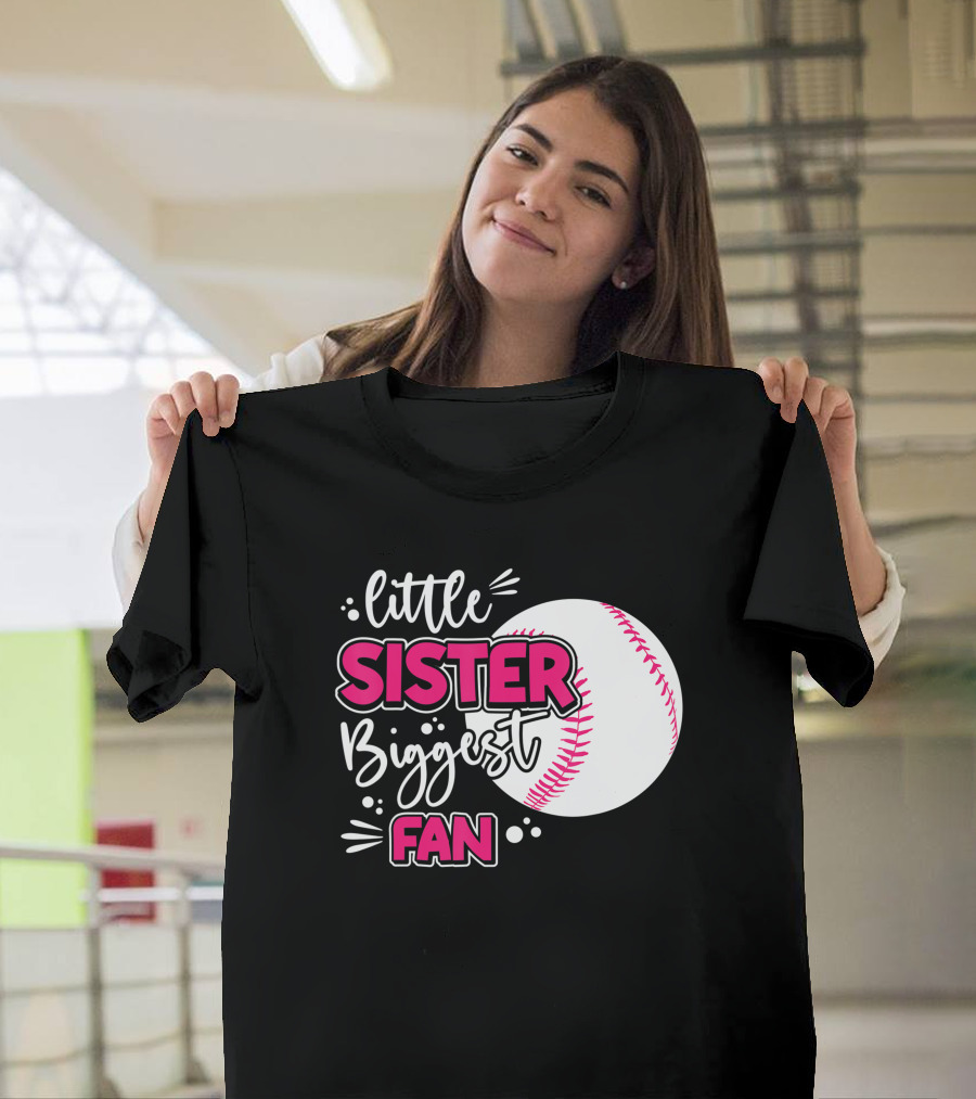 Little Sister Biggest Fan Baseball Season For Girl Siblings T-Shirt