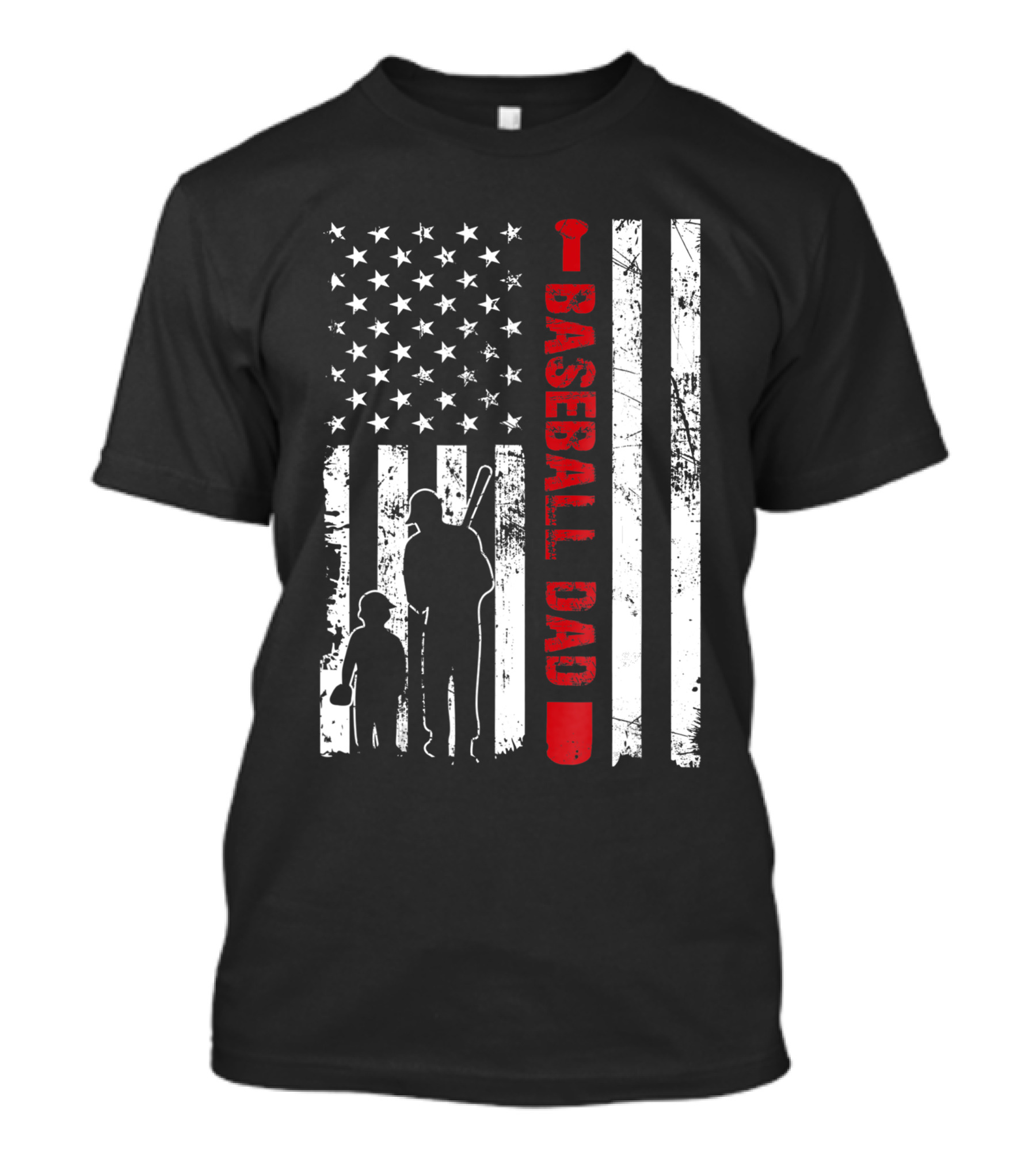 Proud Baseball Dad American Flag Sports T-Shirt