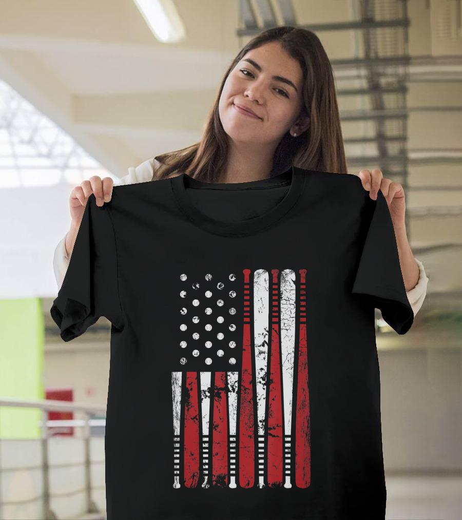 Vintage American Baseball Bat USA Flag T-Shirt