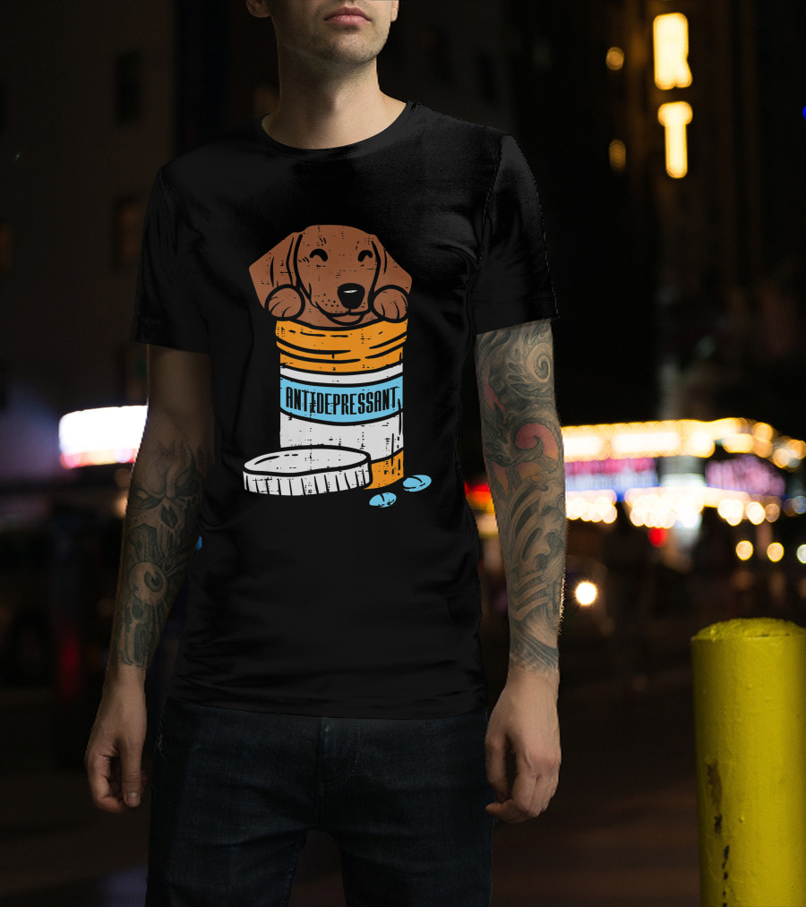 Antidepressant Dachshund Wiener Sausage Dog In Prescription Pill Bottle T-Shirt