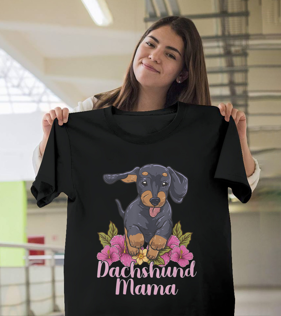 Dachshund Mama Mom Wiener Doxie Dachshund Lover Owner Floral T-Shirt