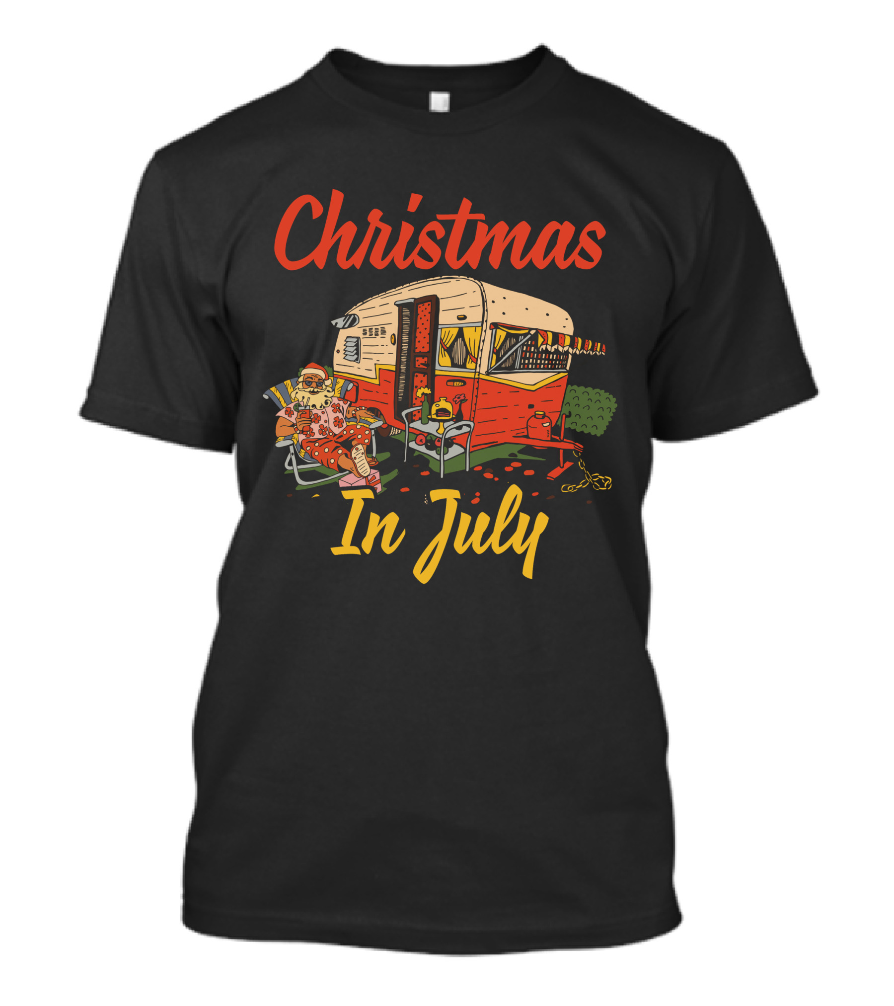 Christmas In July Festival Camping Fun With Santa In Caravan T-Shirt