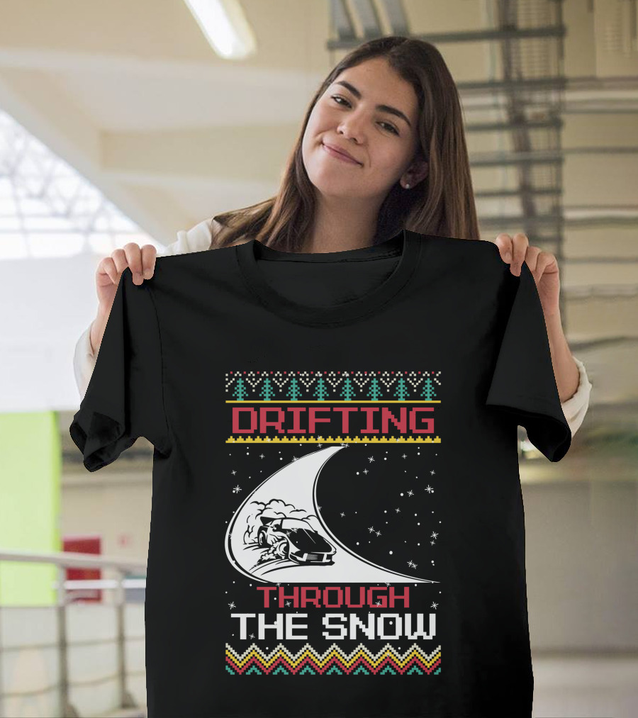 Drifting Through The Snow Racing Car Christmas Trees Snowflakes T-Shirt