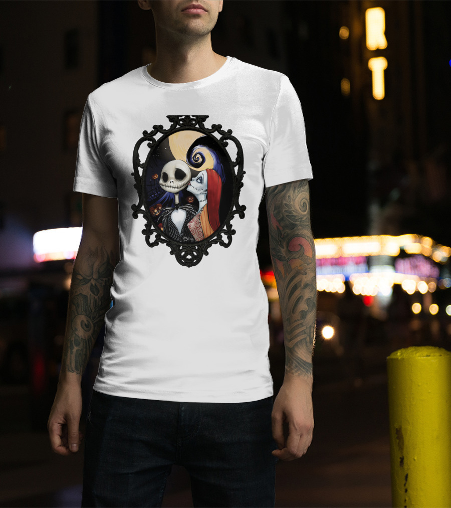 Jack And Sally Nightmare Before Christmas Moonlit Embrace T-Shirt