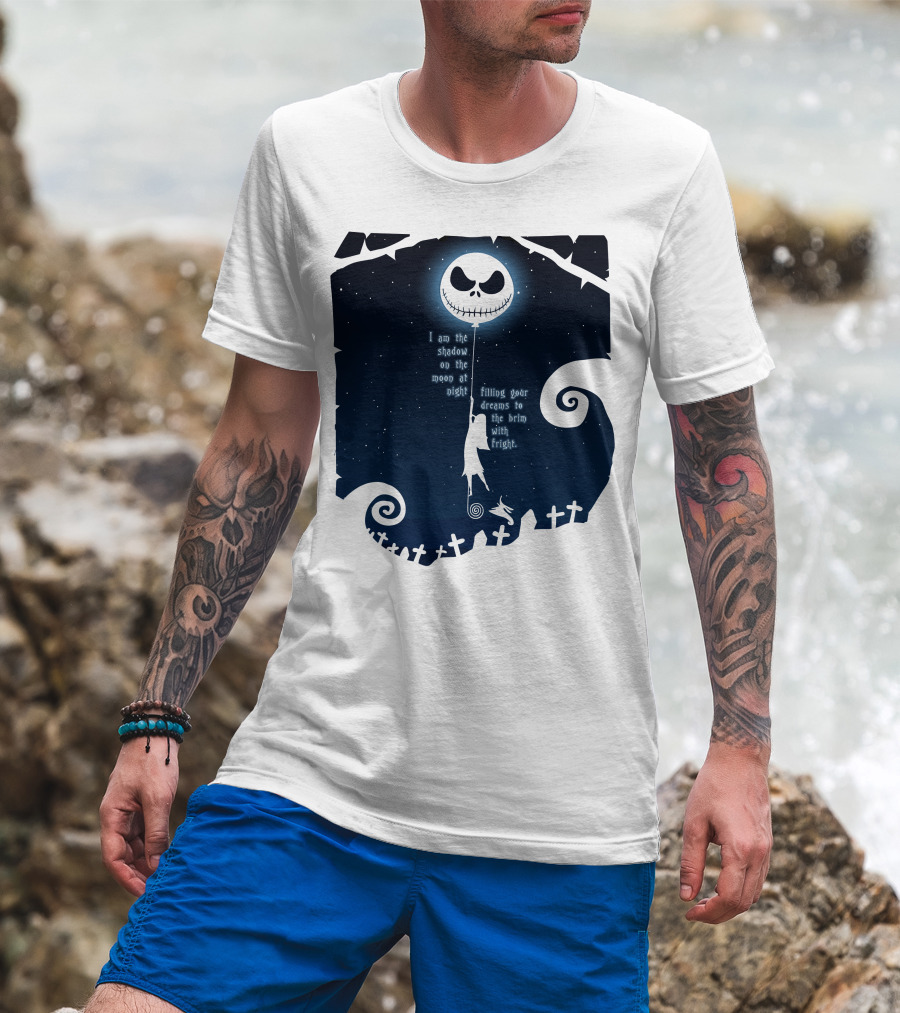 Jack Skellington Sally Zero Shadow On The Moon At Night Filling Your Dreams With Fright T-Shirt