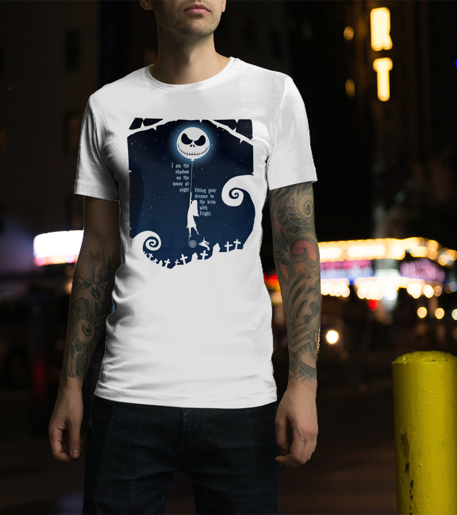 Jack Skellington Sally Zero Shadow On The Moon At Night Filling Your Dreams With Fright T-Shirt