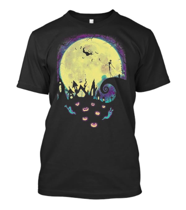 Jack Zero Moonlit Halloween Scene With Ghostly Pumpkins T-Shirt