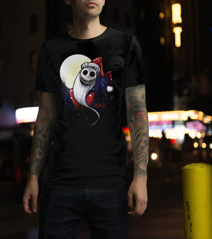 Santa Jack Skellington Moon Silva T-Shirt
