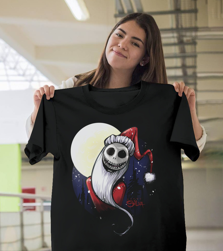 Santa Jack Skellington Moon Silva T-Shirt