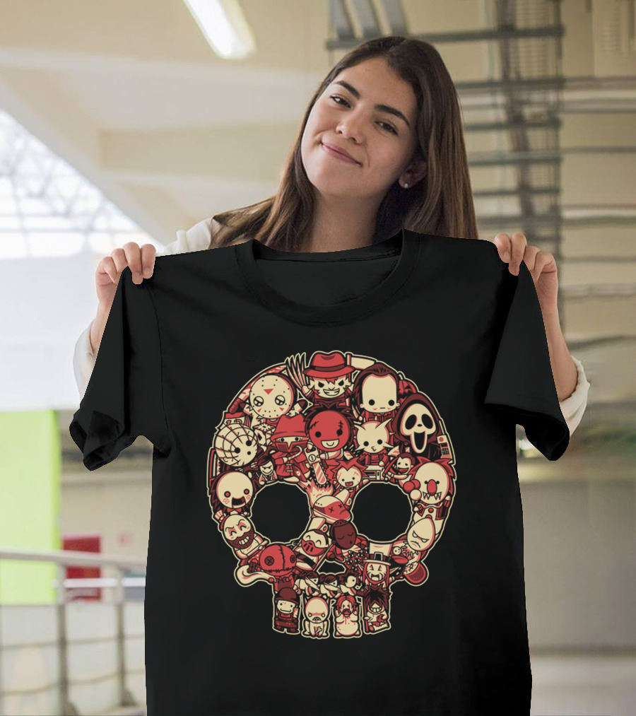 Horror Baby Cute Skull Icon Collage Featuring Classic Movie Characters T-Shirt