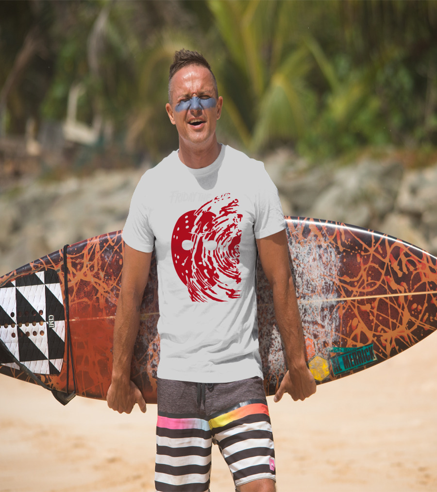 Friday The 13th Jason Mask Horror Movie Iconic Red Swirl T-Shirt