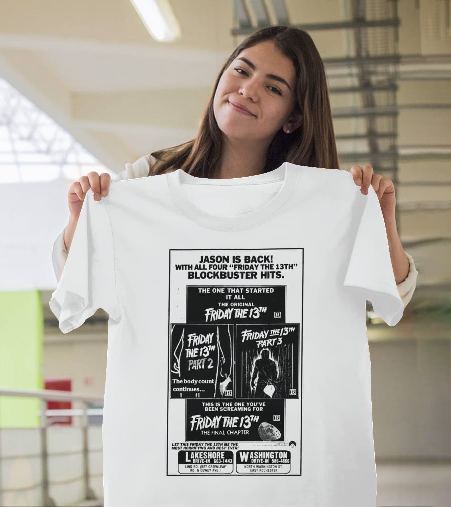 Jason Is Back With All Four Friday The 13th Blockbuster Hits T-Shirt