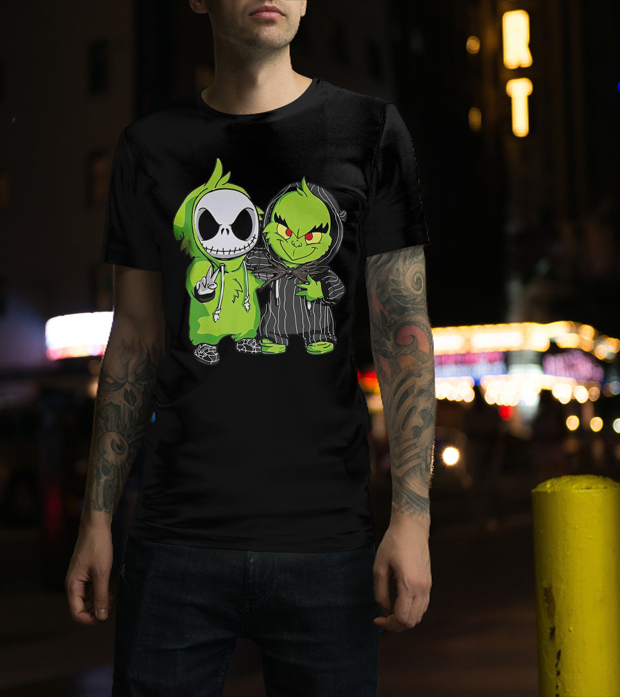 Jack Skellington And Grinch Crossover Hoodie Characters T-Shirt
