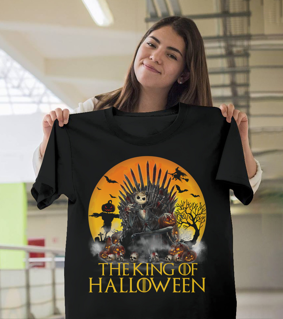 The King Of Halloween Jack Skellington Iron Throne Halloween Scene T-Shirt