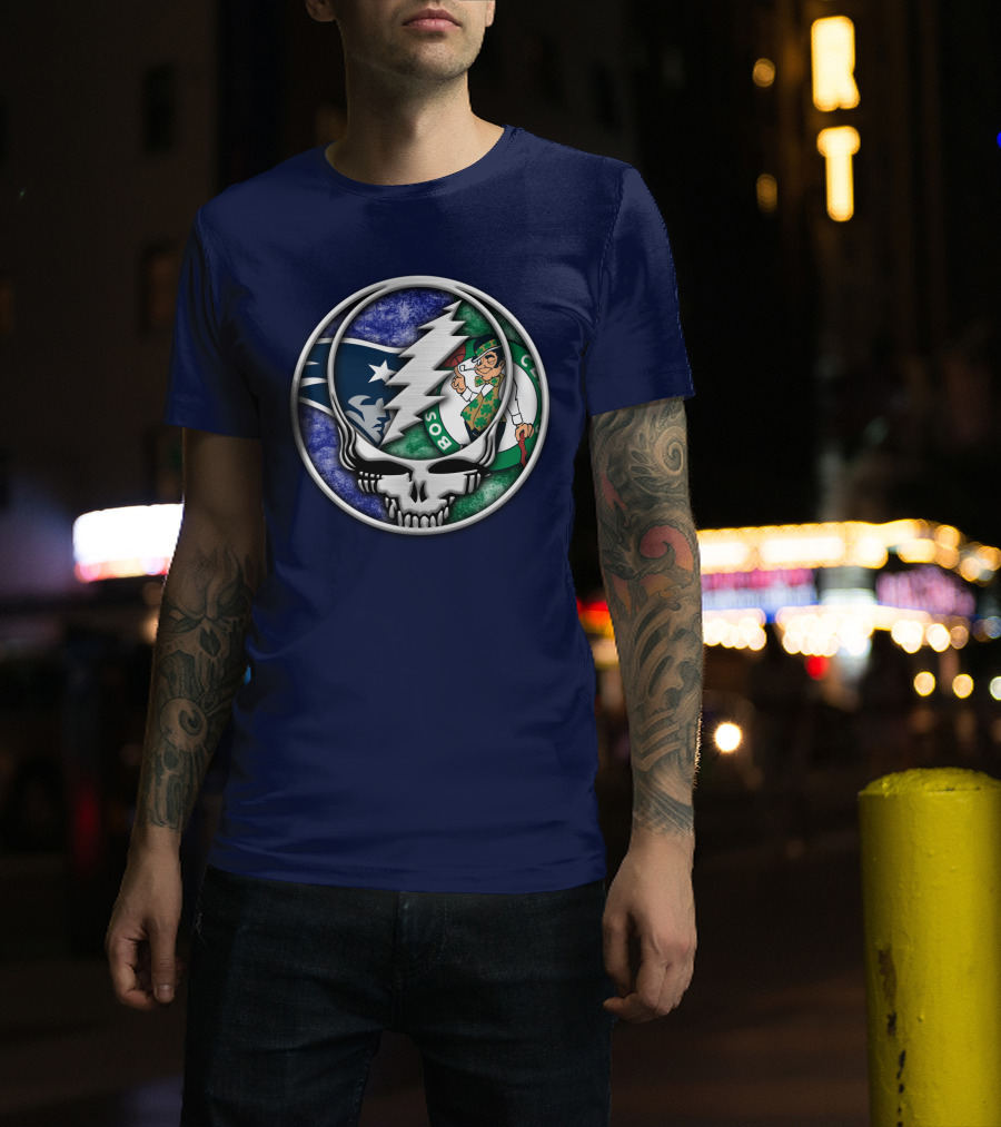 Grateful Dead Steal Your Face Boston Celtics New England Patriots Mashup T-Shirt