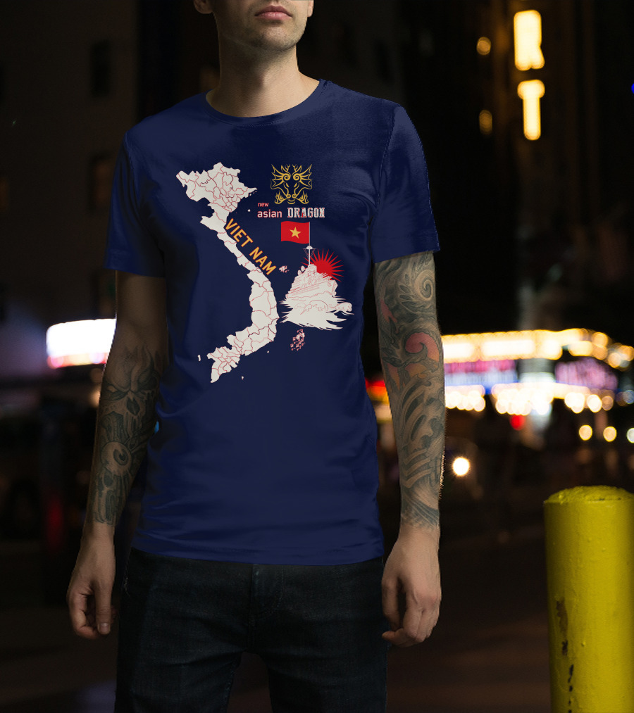 Viet Nam Map New Asian Dragon Flag Ship T-Shirt