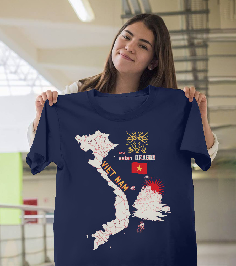 Viet Nam Map New Asian Dragon Flag Ship T-Shirt