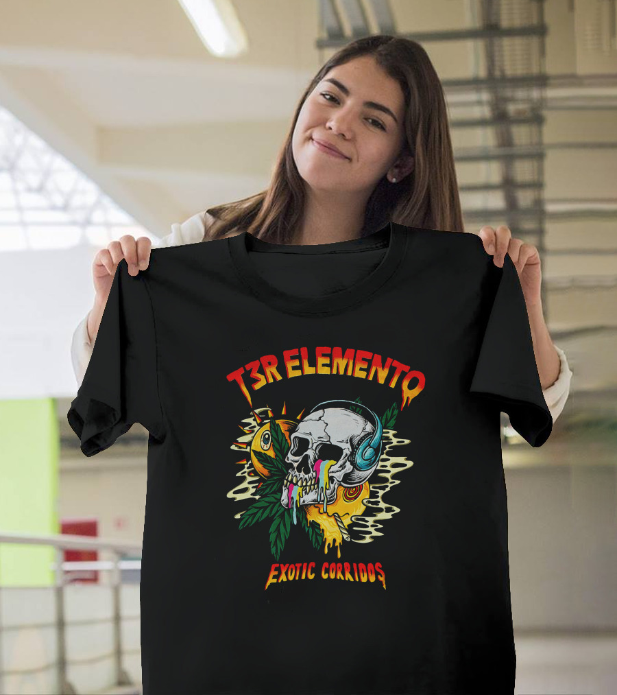 T3R Elemento Exotic Corridos Skull and Headphones T-Shirt