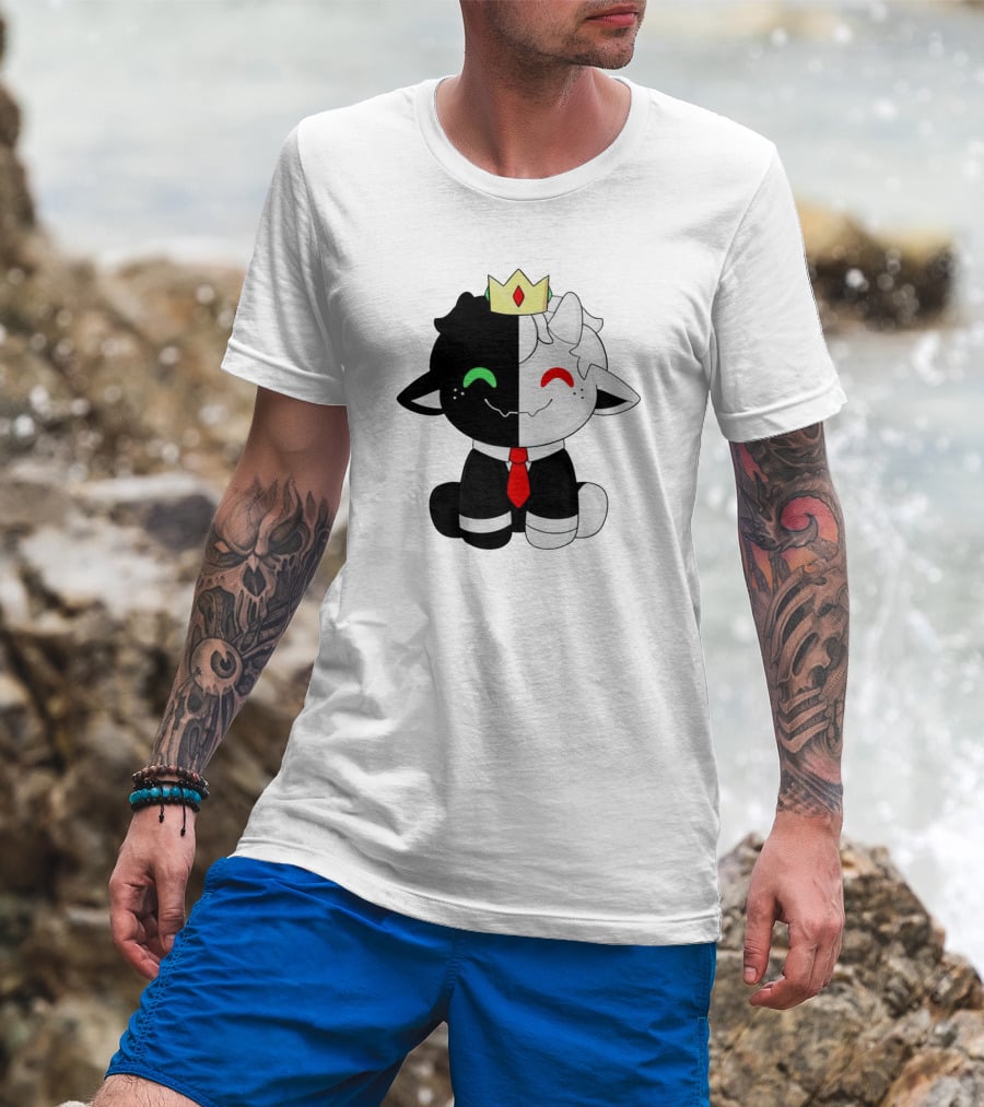 Ranboo Fashion Half Black Half White Crowned Character T-Shirt