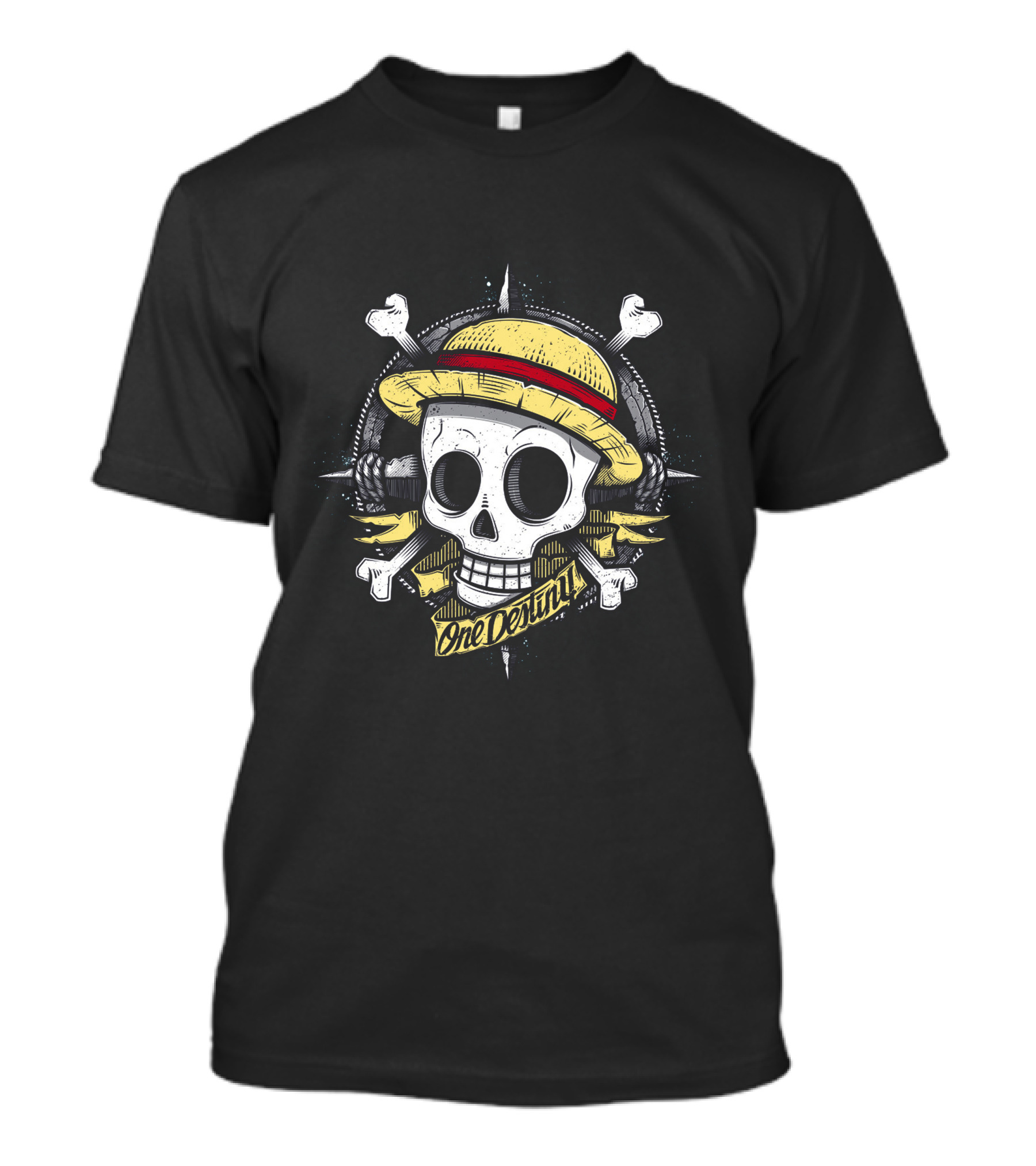 One Destiny Skull Straw Hat Pirate Star Compass T-Shirt