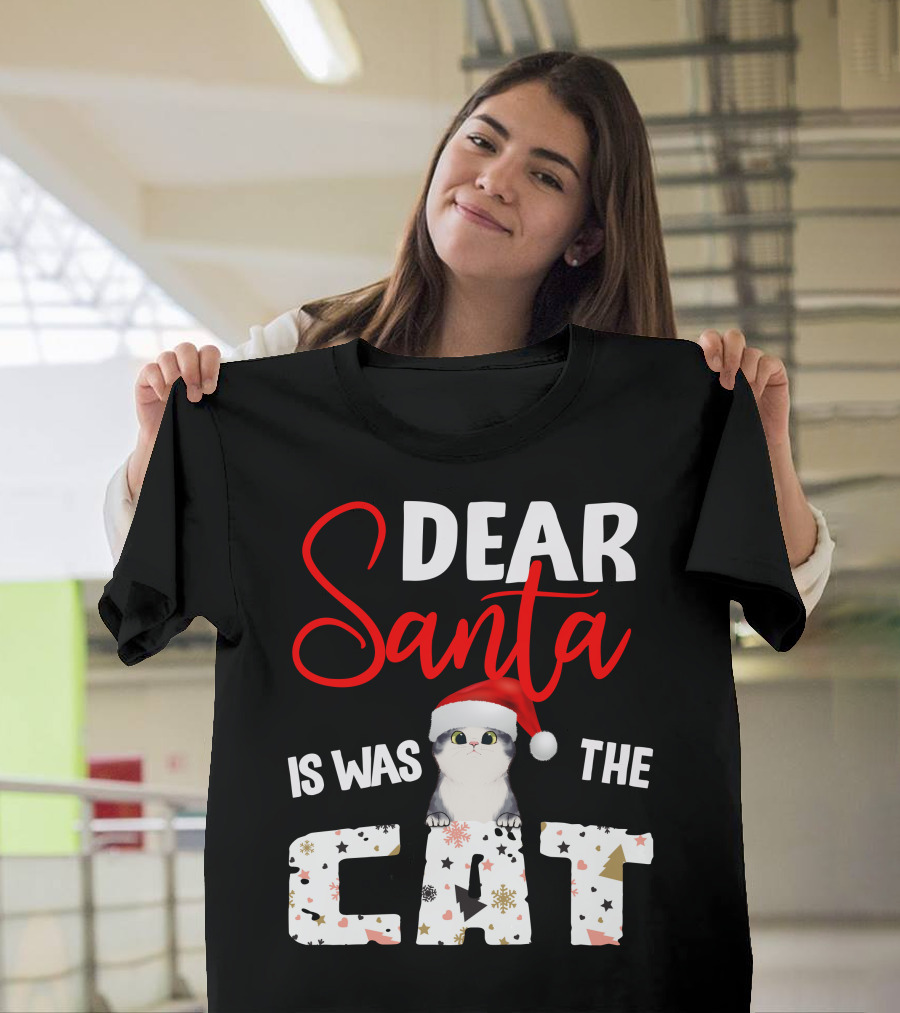 Dear Santa Cute Cat In Santa Hat Holiday Christmas T-Shirt