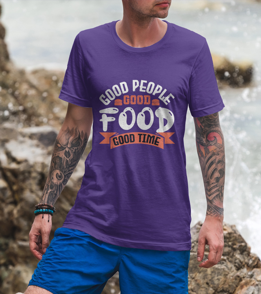 Good People Good Food Good Time Retro Banner T-Shirt