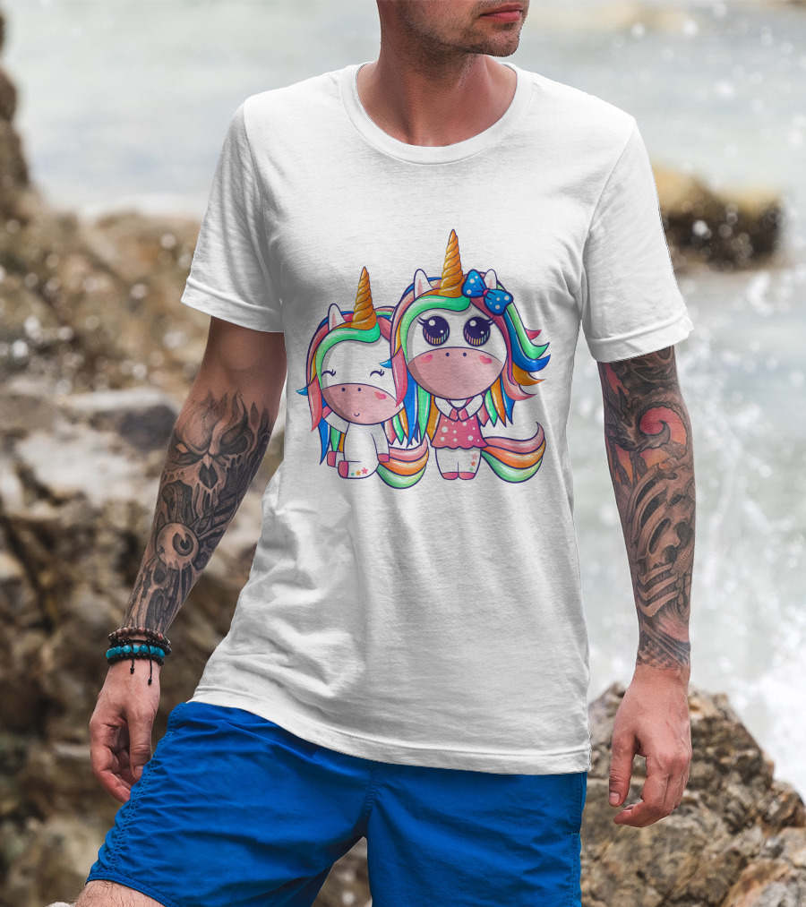 Happy Friendship With Cute Funny Unicorns And Rainbow Elements T-Shirt
